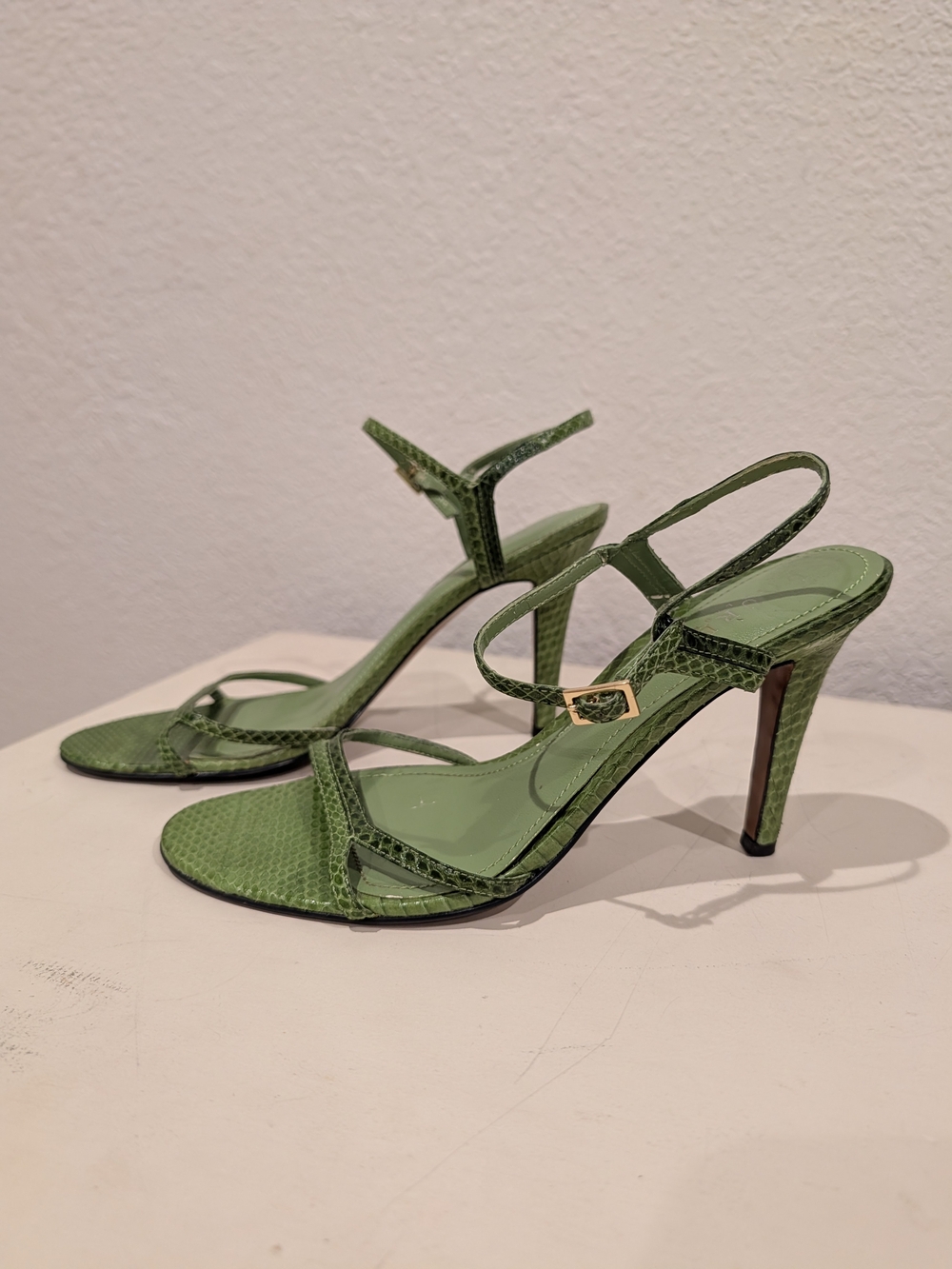 Lauren Ralph Lauren Green Croc-Embossed Strappy Heels